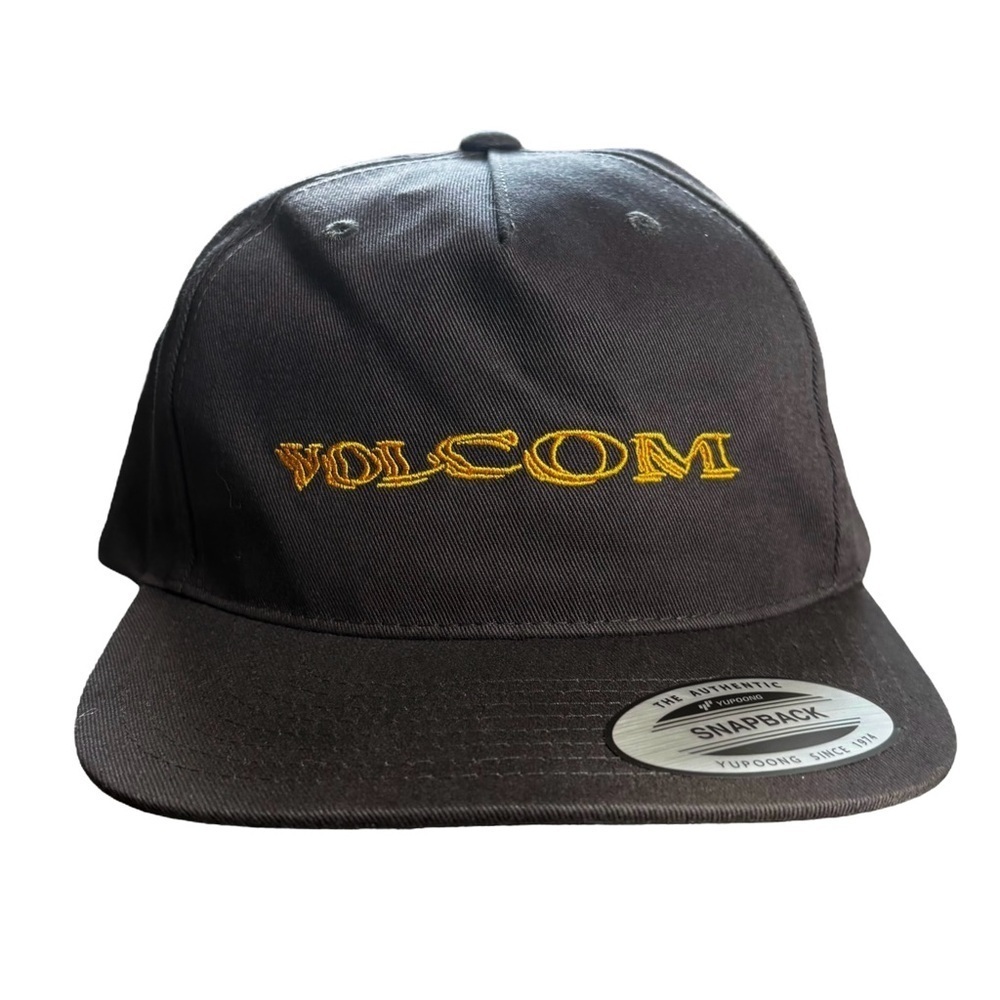 NWT Volcom Volbaige Twill Trucker Cap O/S Dark Gray & Yellow Snap Back Men's Hat - Picture 2 of 9